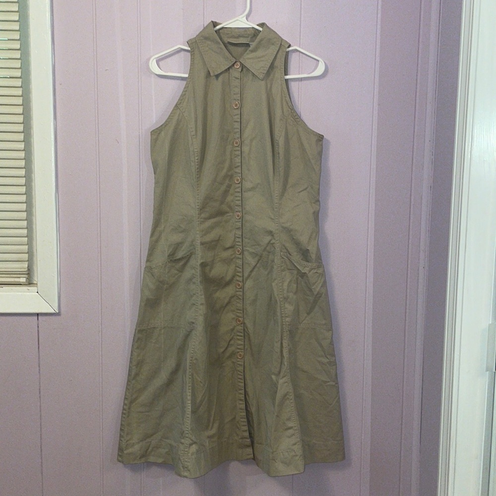 Jeanology Size 10 Khaki Button Up Dress with Pockets